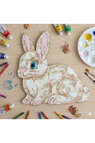 Boyanabilir Ahşap Tavşan Figürü 15x14 Cm 10 Adet