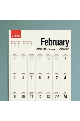 2027 Çok Dilli Takvim, Dil Öğrenme Aylık Planlayıcı Takvimi, İngilizce, Almanca, Fransızca, İspanyol