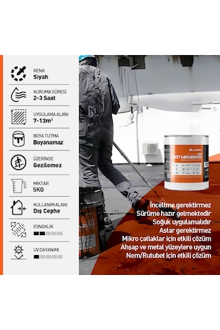 Alkoru 2 Adet 5 Kg Zer Sıvı Zift Likit Membran Kauçuk Ve Elyaf Katkılı Sıvı Su Yalıtım Malzemesi Avantaj Paket