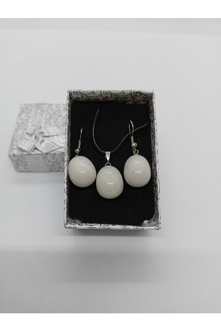 Balık Hediyelik Beyaz Oniks Doğaltaş Kolye ve Seti 10