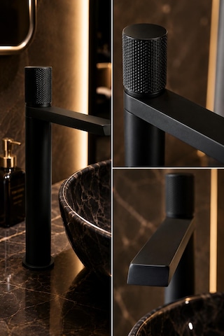 Fontana Fk-9125 Mat Siyah Yüksek Lavabo Bataryası Şık Tasarımlı Siyah Lavabo Bataryası