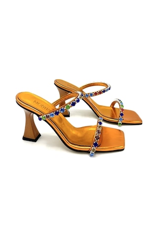 Nostra Shoes Turuncu Stone Kadın Taşlı Topuklu Ayakkabı-terlik Turuncu