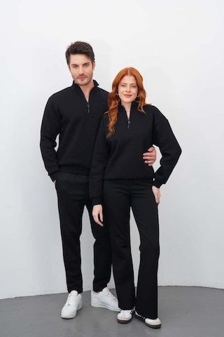 Dı Lorıa Sevgili Kombin 4 Lü Kadın&erkek Siyah-beyaz Sweatshirt Pantolon Alt-üst Takım Siyah - Siyah