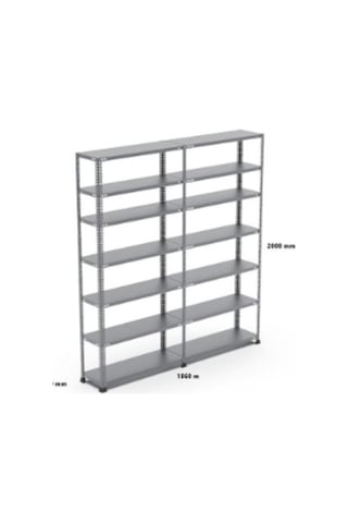 Mekoraf Çelik Raf Sistemi 43X93 2 Metre 7 Raflı 2 Ünite Gri