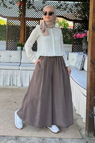 Rabia Şamlı Vera Etekli Pantolon Kahve Normal