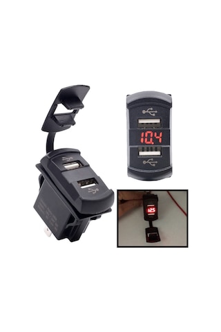 Bfy Ikili Usb Soketi + Voltmetre Kare
