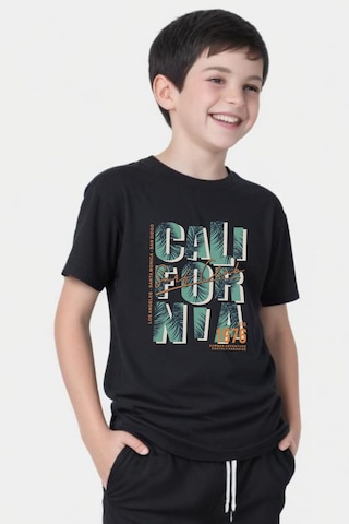 Panios Kids 1976 Cali Baskılı Erkek Çocuk Yuvarlak Yaka Kısa Kollu T-shirt Siyah