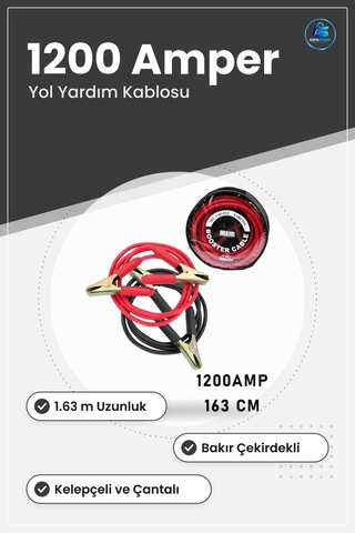 Akü Takviye Kablosu Seti 1200 Amper 1.63 M Oto Yol Yardım Bakır Ç