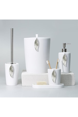 Leaf Banyo Seti Beyaz Gümüş Beyaz - Gümüş