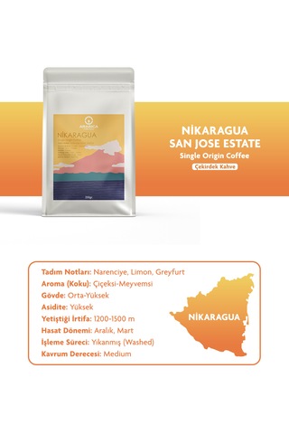 Nikaragua San Jose Estate 250g Öğütülmüş Kahve Taze Kavrulmuş Espresso