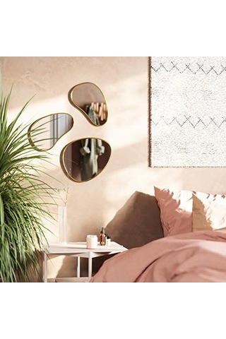 Hubba Pebble Duvar Montaj Aynaları, 3'lü Set, Pirinç Çok Renkli