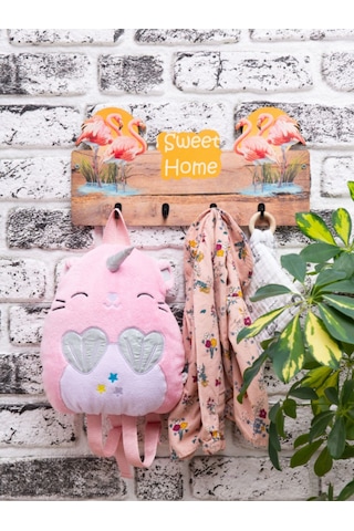 Deepcraft Çocuk Odası Duvar Askılığı 4 Askılı Montessori Doğal Ahşap Uv Baskılı Sweethome Kahve