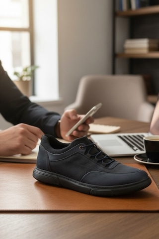 Enoch Hakiki Deri Lacivert Karma Dokulu Erkek Sneaker Ayakkabı Ortopedik Taban Lacivert