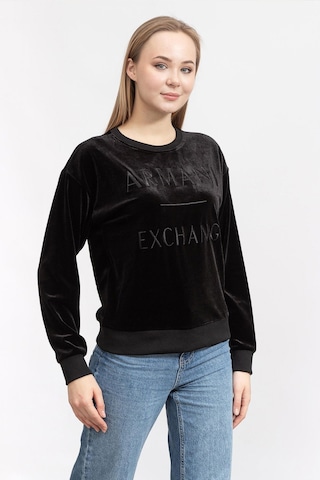 Armani Exchange Armani Baskılı Kadife Kadın Sweat Siyah