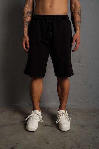 Assema Unisex İki İplik Düz Oversize Şort - Siyah Çok Renkli