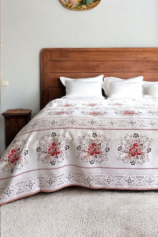 Alla Turca Tek Kişilik Kanaviçe Desenli Pike Pudra 160x240 Cm %100 Pamuk Pudra