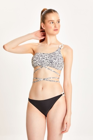 Too Salty Swimwear Kadın Siyah Beyaz Desenli Tek Omuz Halka Aksesuarlı İp Bağlamalı Bikini Takımı 24s122st Renkli