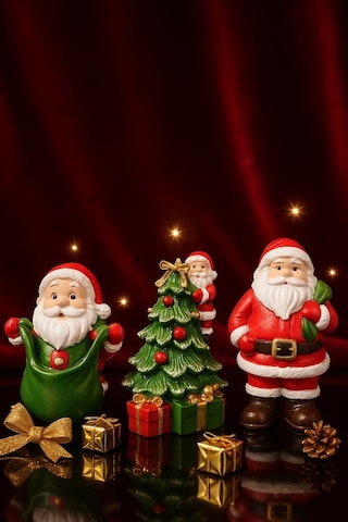 Yeniyıl Ruhunu Yansıtan 3 Lü Yılbaşı Noel Baba Biblo Seti Masa Figürleri Ev Ofis Vitrin Dekoru 10 Cm Dekoratif Obje