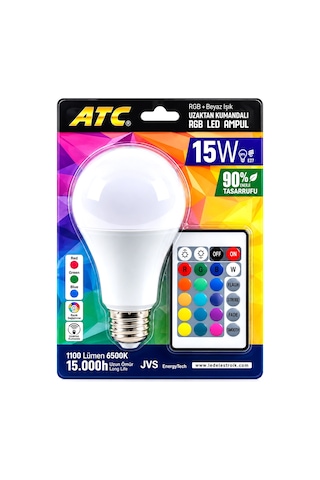 Ventra Kumandalı Rgb Led Ampul 15w 90w Eşdeğer E27 1100lm 15000 Saat Ventra Standart