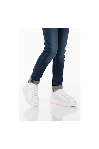 Beyaz Bağcıklı Cilt Hafifi Unisex Sneaker 628 G Beyaz