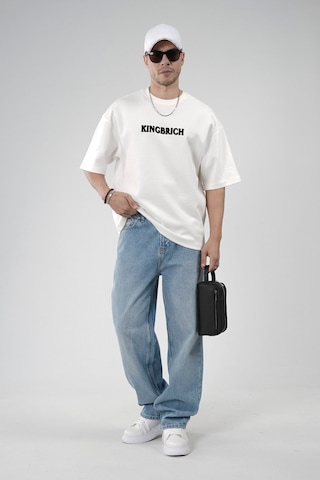 King-Brich Oversize Kalıp Kingbrich Baskılı Tişört Ekru