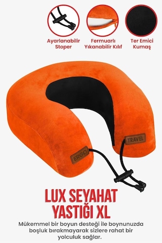 Lux Ortopedik Seyahat Yastığı Visco Boyun Destekli Seyahat Yastığı - Turuncu Ergo Travel