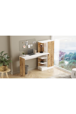 Yurudesign Laura Kitaplıklı Çalışma Masası Atlantik Çam Beyaz CT2