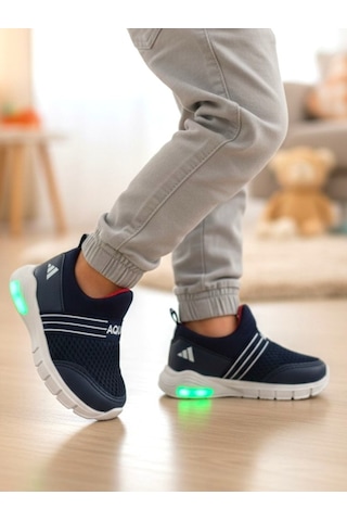 Ellaboni Kız / Erkek Çocuk Yumuşak Işıklı Spor Ayakkabı Nefes Alabilen Hafif Aqua Sneaker Lacivert Beyaz