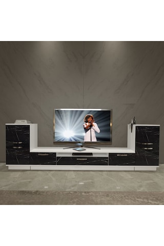 Decoraktiv Trendstyle On2 Mdf Tv Ünitesi Tv Sehpası Beyaz - Siyah Mermer