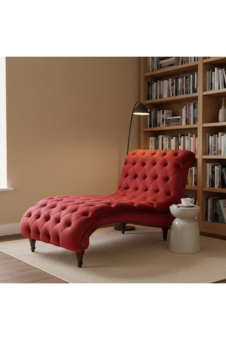 Queen Kadife Chesterfield Dinlenme Koltuğu - Kırmızı