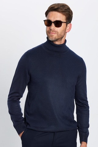 Tudors Erkek Slim Fit Dar Kesim Yumuşak Dokulu Tüylenmeyen Lacivert Tam Balıkçı Yaka Triko Kazak-29110 Lacivert