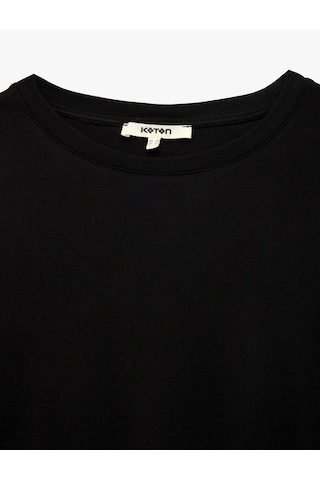 Koton Pamuklu Kısa Kollu Bisiklet Yaka Oversize Basic Tişört Siyah 6sak50524ek
