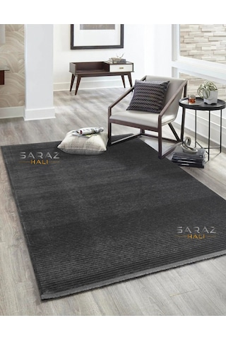 Saraz Halı Dizayn Şönil Dokuma Kayma Yapmaz Makinede Yıkanabilir Leke Tutmaz Kesme Bohem Kilim Antrasit Antrasit