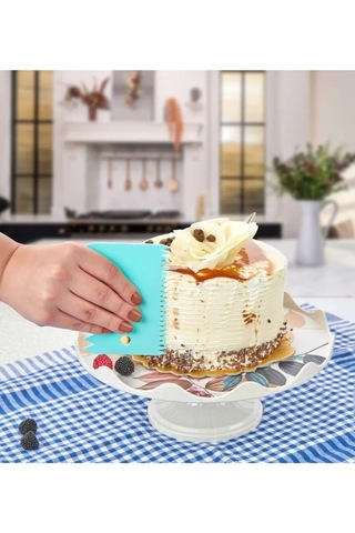 Rotanev 3 Parça Plastik Pasta Hamur Krema Şekillendirici Kesici Kazıyıcı Dekoratör Spatula Set Çok Renkli