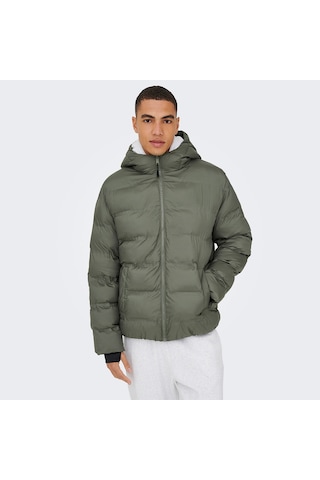 Only&sons Union Seamless Life Puffer Erkek Gri Kapüşonlu Mont Gri-1