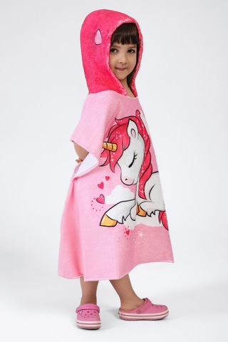 Unicorn Desen Çocuk Panço Plaj Havlusu Pembe