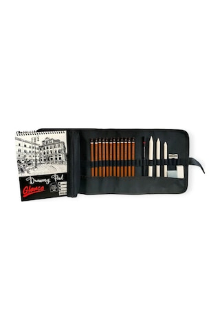 Eskiz Defteri A5 120 Gr 50 Yp Professional Dereceli Kalem Set 12 Li Rulo Bez Çantalı Eskiz Seti