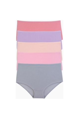Nicoletta Kadın Külot 5 Li Paket Yüksek Bel Likralı Fitilli Pamuklu Kaşkorse Ribana Lila 93501 R26 Lila