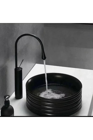 İsaoğlu Yapı Siyah Çanak Lavabo Bataryası Modern Tasarım Banyo Bataryası Drop Design Siyah Çanak Batarya Siyah