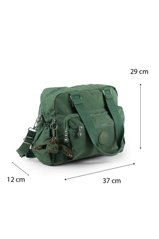 İmaks Büyük Boy 37 Cm Krinkıl Su İtici Hafif Kumaş Çok Gözlü Anne Okul Seyahat Omuz Çantası 1450 Yeşil