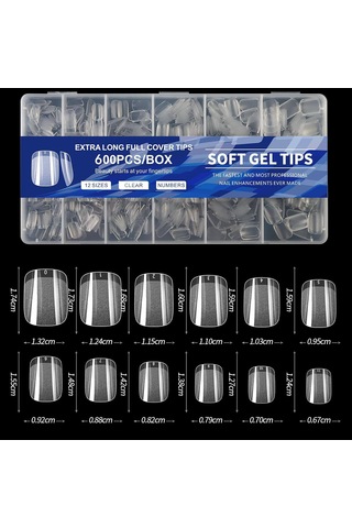 Hangfox 600 Adet 12 Boyutlu İnce Kısa Jel Tırnak Ekleri - Dıy Salon Akrilik Tırnak Uzatma, Kolay Uygulama, Saçma Olmayan Doğal Fit