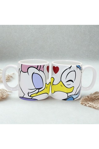 Donald Ve Daisy Duck Öpüşen Çift Kupa Bardak Seti Sevgili 2 Li Kupa Beyaz