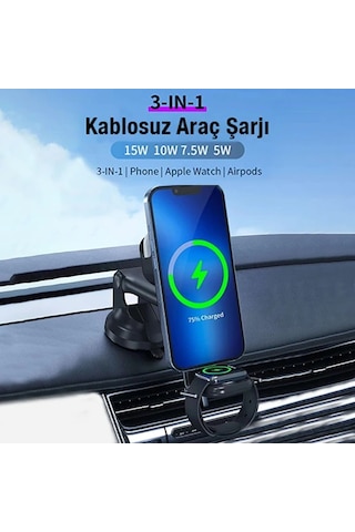 Ally Wireless Şarjlı 3in1 Torpido Üstü Ve Havalandırma Telefon Kulaklık Saat Tutucu- 5775 Siyah