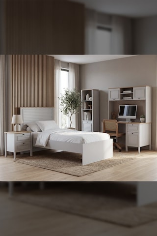 Taiga Raflı Çalışma Masası 121x185x65 Cm Buz Gri - Retro Tasarım Açık Kahverengi