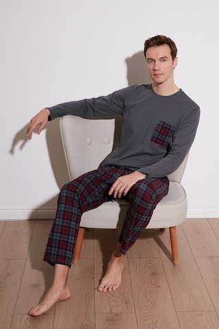 Buratti Ekoseli Cepli Beli Lastikli % 100 Pamuk Regular Fit Erkek Pijama Takımı 6572001 Antrasit