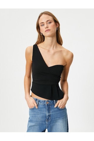 Koton Tek Omuz Crop Üst Asimetrik Kesim Kalp Yaka Slim Fit Siyah 4sak10010ek 4SAK10010EK999