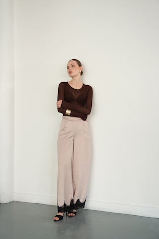 Verymoda Paçası Dantelli Saten Pantolon D2969 Taş