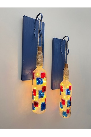 Led Işıklı Koyu Mavi Renkli Vitray Cam Salon Bar Bahçe Dekoru Şar Çok Renkli