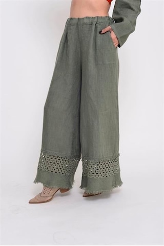 Eren Style İtalyan Fisto Paça Detaylı Keten Pantolon-9893 Haki