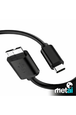 Metai Usb-c To Micro B 3.0 Hard Disk Kablosu 1 Metre 5gbps Yüksek Hızlı Veri Aktarımı Type-c Harici Hdd & Ssd Bağlantı Kablosu Wd, Seagate, Toshiba Uyumlu Siyah